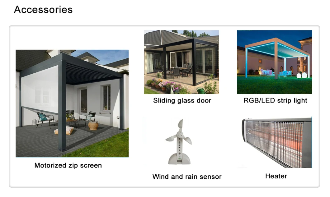 Outdoor Pergola Garden Furniture Waterproof SPA BBQ Aluminium Awning Cover Electric Open Patio Roof Louvred Remote Control Gazebo with Retractable Sun Shade