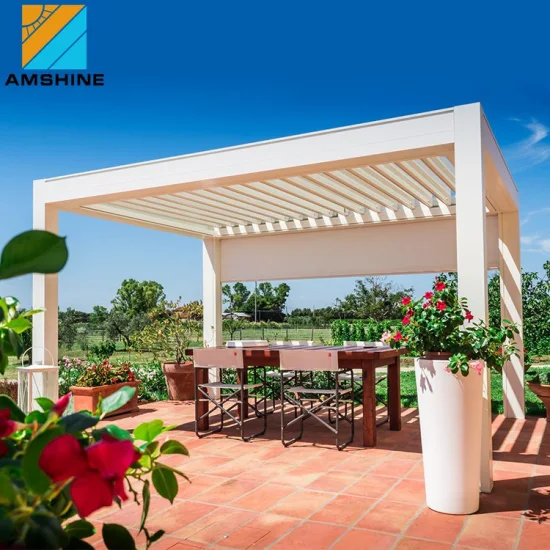 Pergola impermeabile di lusso Design automatico SPA Arco Louvre in alluminio Tetto Tenda da sole Tetto Patio Padiglione Pergole Tenda Mobili da esterno Gazebo